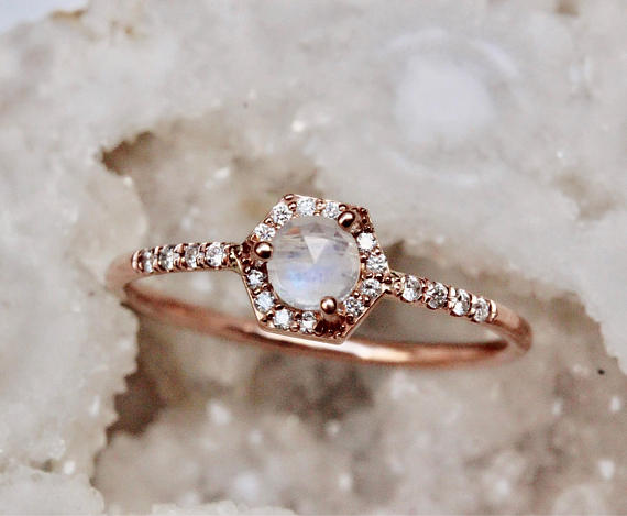 Hexagon Moonstone Ring
